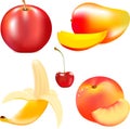 Ripe juicy fruit, red ripe apple, mature yellow banana, small ÃÂºÃâ¬ÃÂ°ÃÂÃÂ½Ãâ¹ÃÂ cherry, a tasty peach